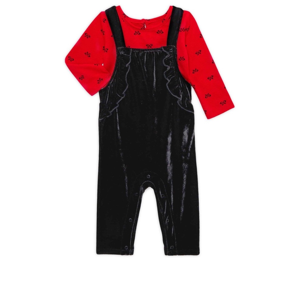 Wonder Nation Overalls And Bodysuit Outfit 2 Piece Set Baby Girls 12 Months NWT